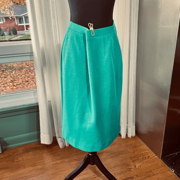 Vintage 80s set, oversized cardigan & front pleated skirt, jade green, 8/10 (M) - Picture 12 of 16